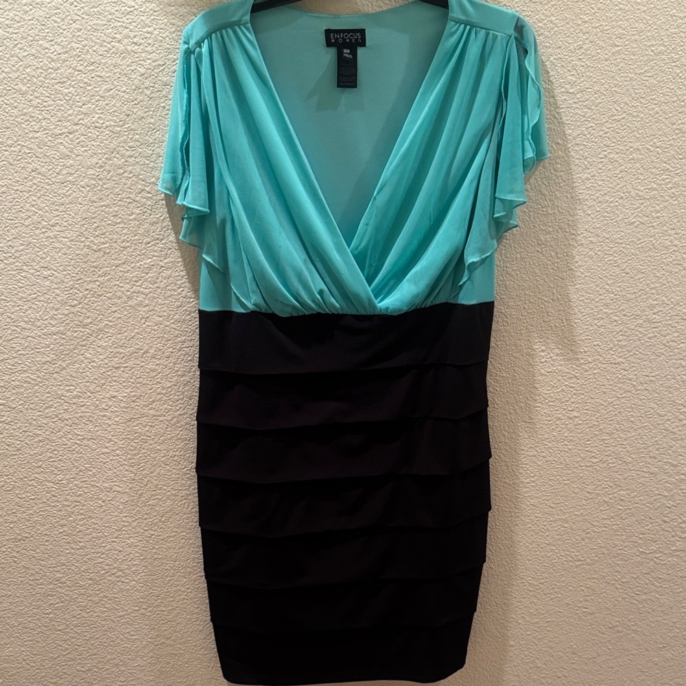 Enfocus Studio Teal and Black Mini Dress
